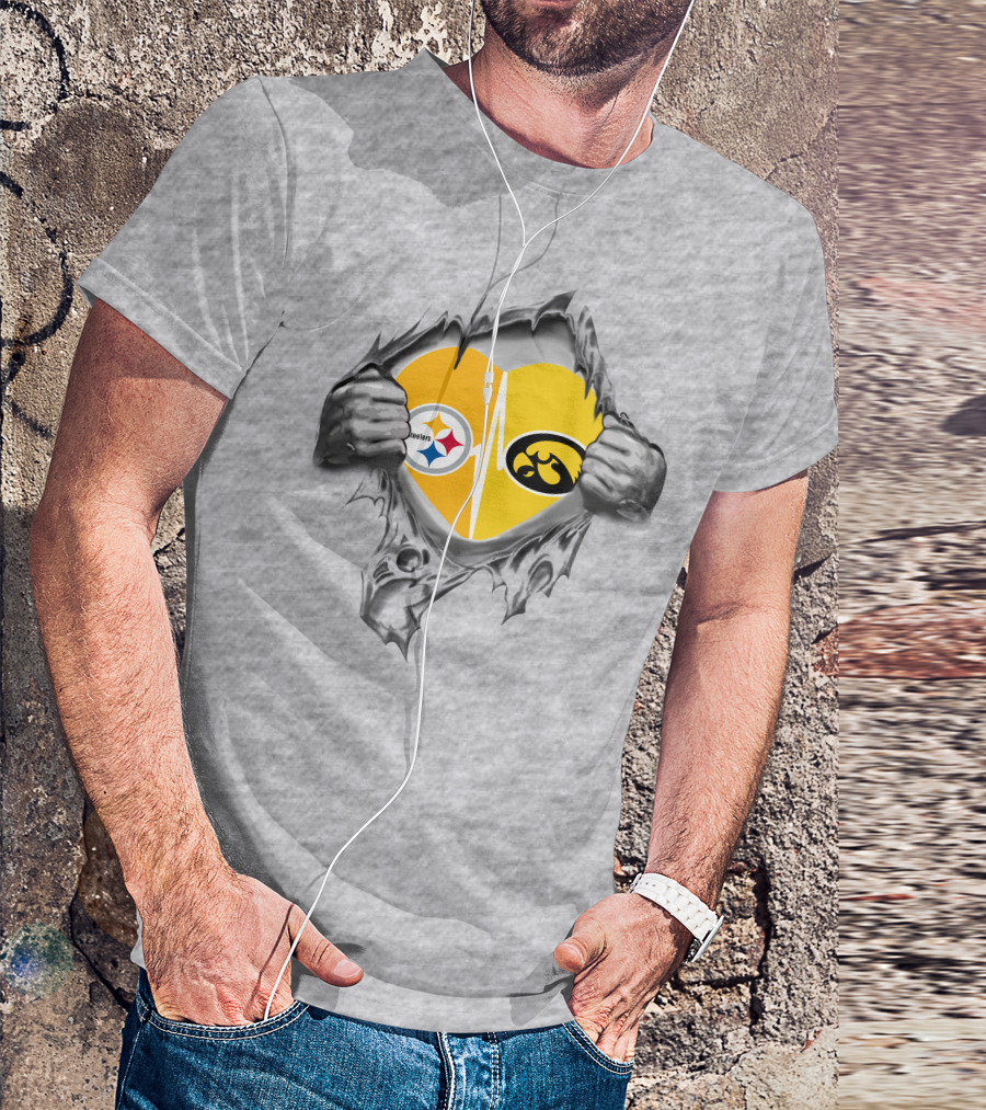 Steelers Hawkeyes Heartbeat Peeling Hands Football Fan T-Shirt