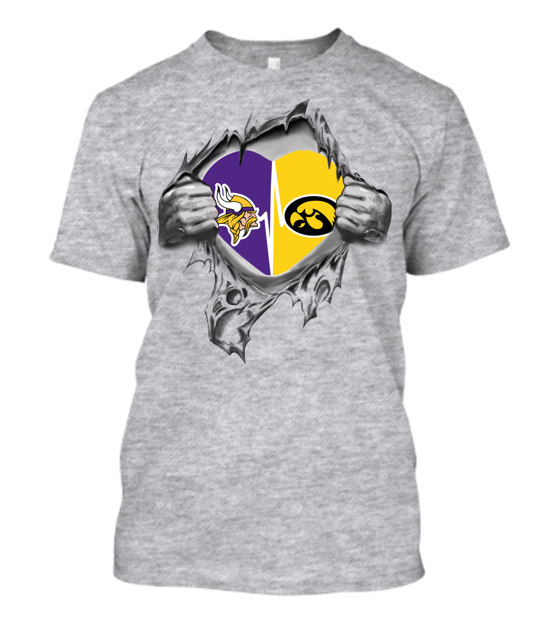 Hawkeyes Vikings Heart Split With Ripped Hands T-Shirt