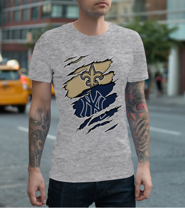 New Orleans Saints And New York Yankees Logo Fusion T-Shirt