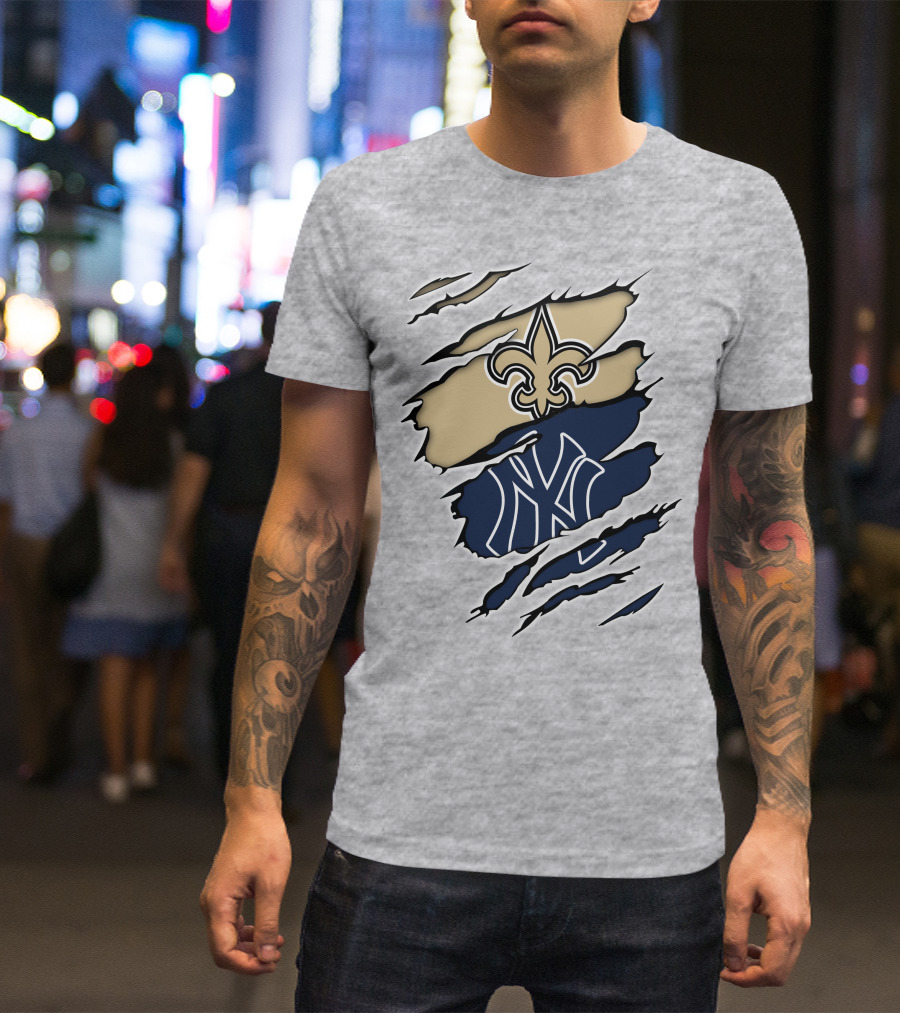 New Orleans Saints And New York Yankees Logo Fusion T-Shirt