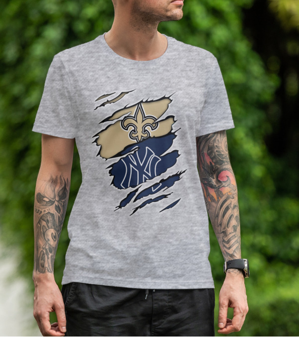 New Orleans Saints And New York Yankees Logo Fusion T-Shirt