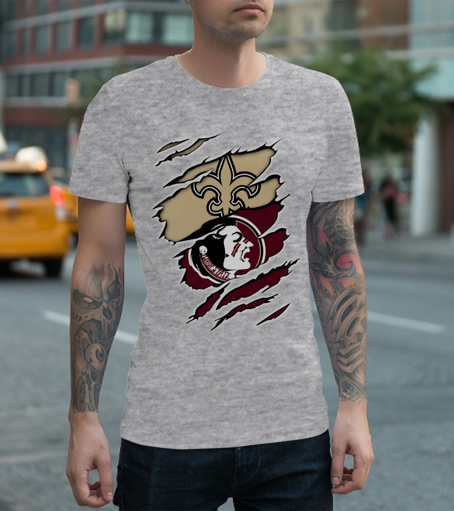 Saints Seminoles Logo Fusion With New Orleans And Florida State Elements T-Shirt