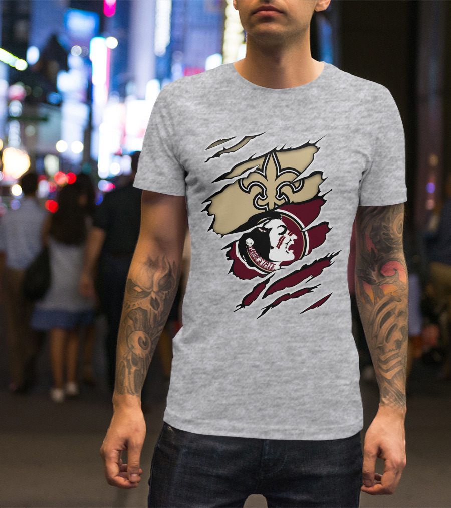 Saints Seminoles Logo Fusion With New Orleans And Florida State Elements T-Shirt