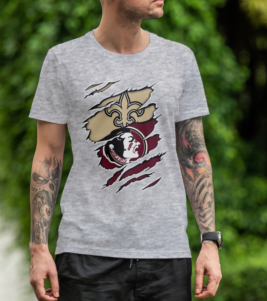 Saints Seminoles Logo Fusion With New Orleans And Florida State Elements T-Shirt
