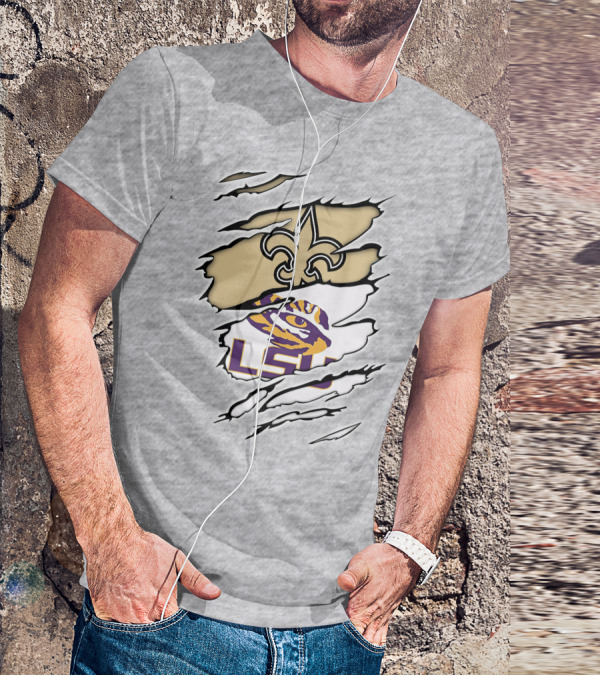 LSU Tigers New Orleans Saints Fleur-de-Lis Claw Marks T-Shirt