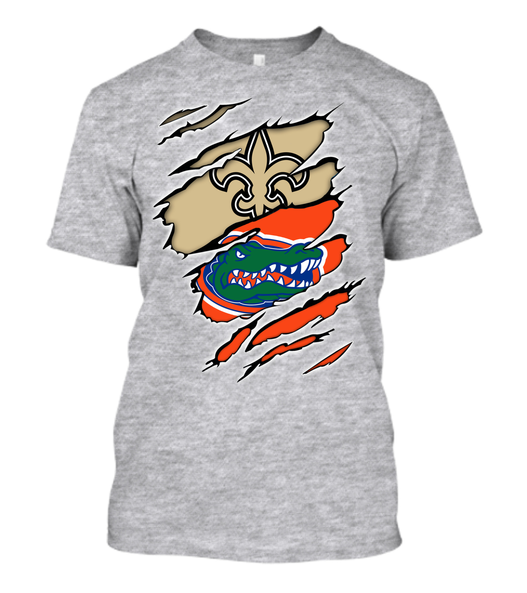 Saints Fleur-de-Lis And Gators Logo Rip T-Shirt