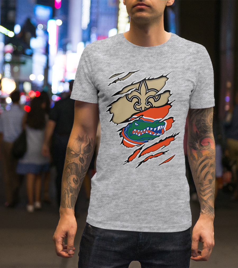 Saints Fleur-de-Lis And Gators Logo Rip T-Shirt