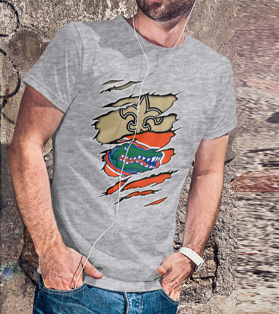 Saints Fleur-de-Lis And Gators Logo Rip T-Shirt