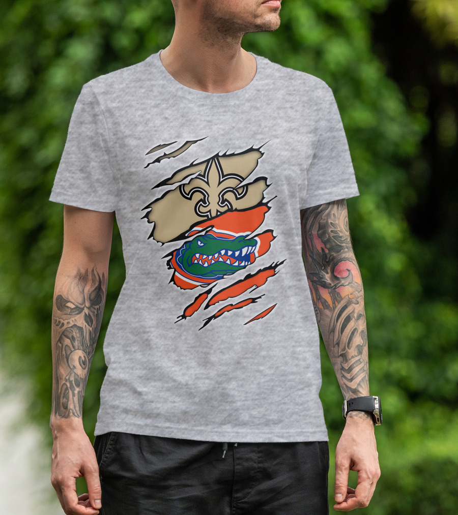 Saints Fleur-de-Lis And Gators Logo Rip T-Shirt