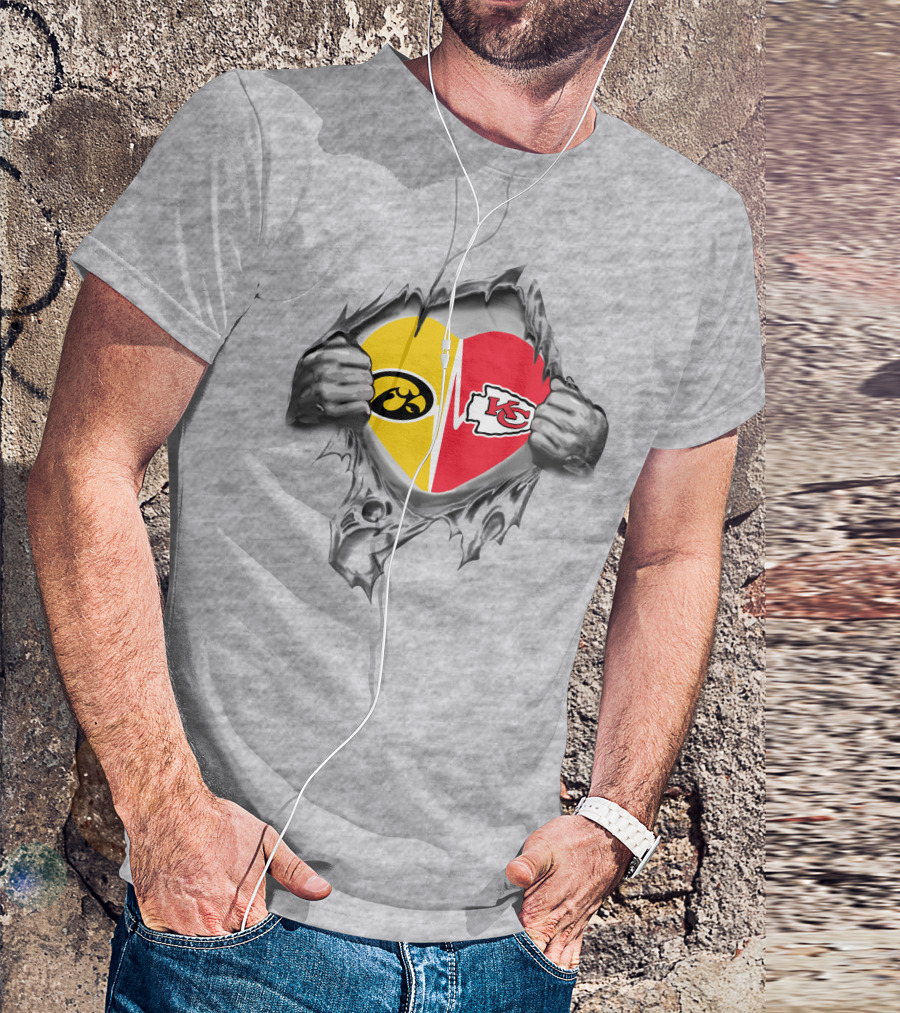Chiefs Hawkeyes Heart Split Kansas City Iowa Football Passion T-Shirt