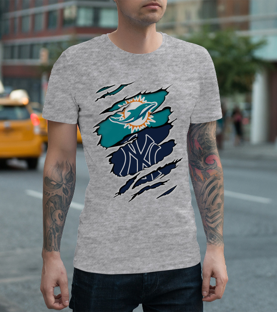 Miami Dolphins New York Yankees Logos Integration T-Shirt