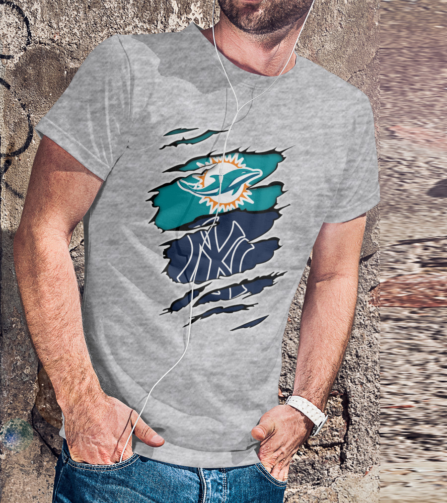 Miami Dolphins New York Yankees Logos Integration T-Shirt