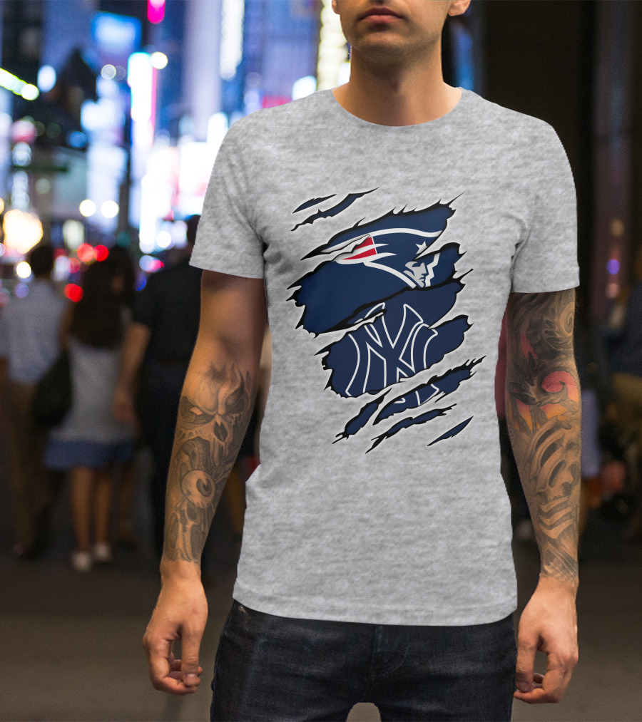 Patriots Yankees Fan Crossover Team Logos T-Shirt