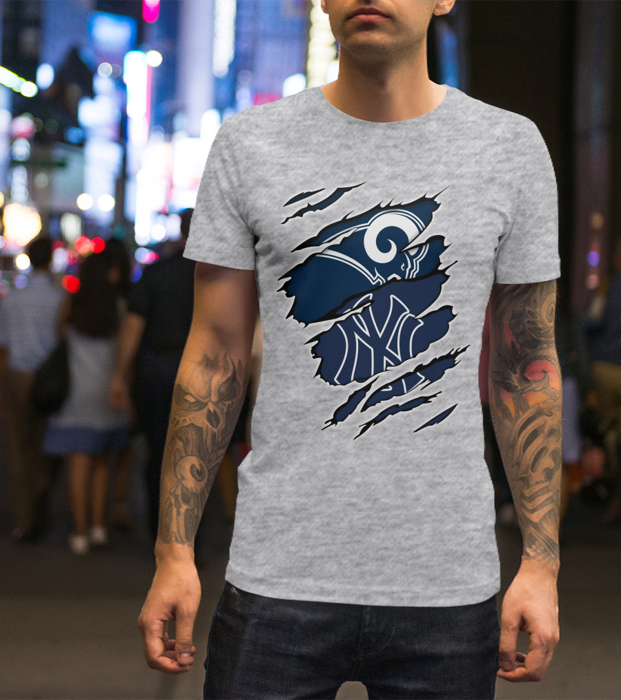 Rams Yankees Logo Fusion Iconic Sports Collaboration T-Shirt