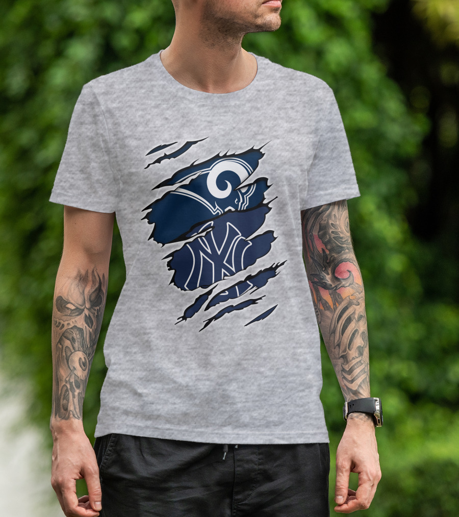 Rams Yankees Logo Fusion Iconic Sports Collaboration T-Shirt