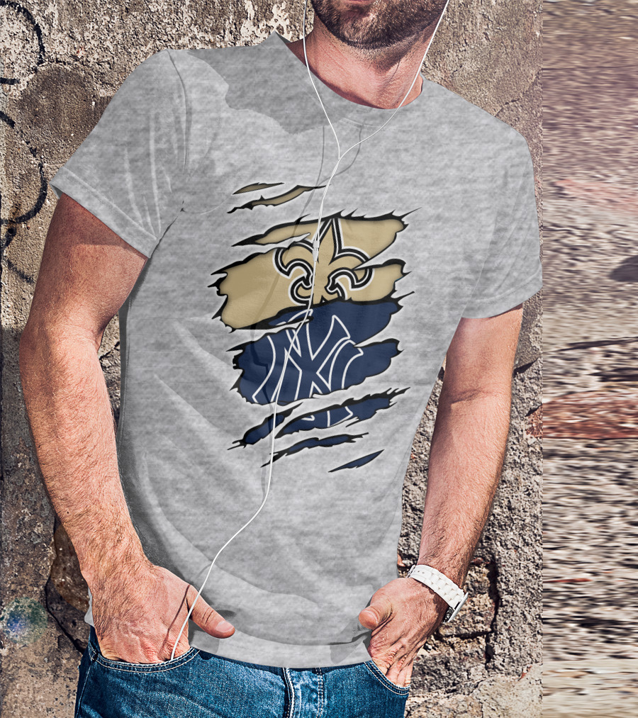 Fleur-De-Lis Saints And Yankees Ny Logo Mashup T-Shirt