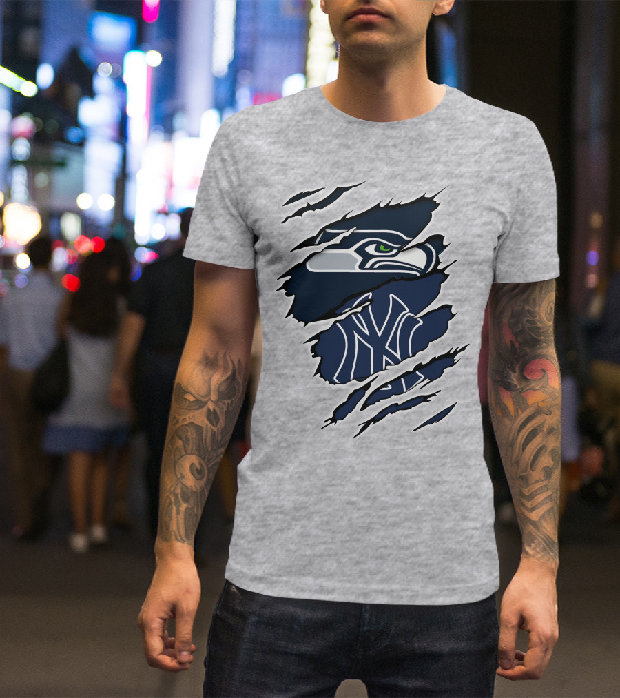 Seahawks Yankees Logo Crossover Claw Marks T-Shirt