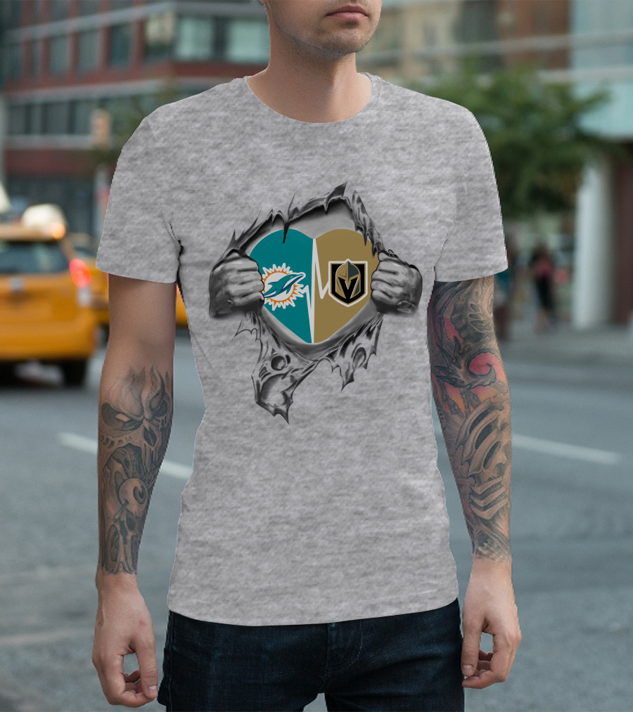 Golden Knights and Dolphins Heartbeat Inside Me T-Shirt