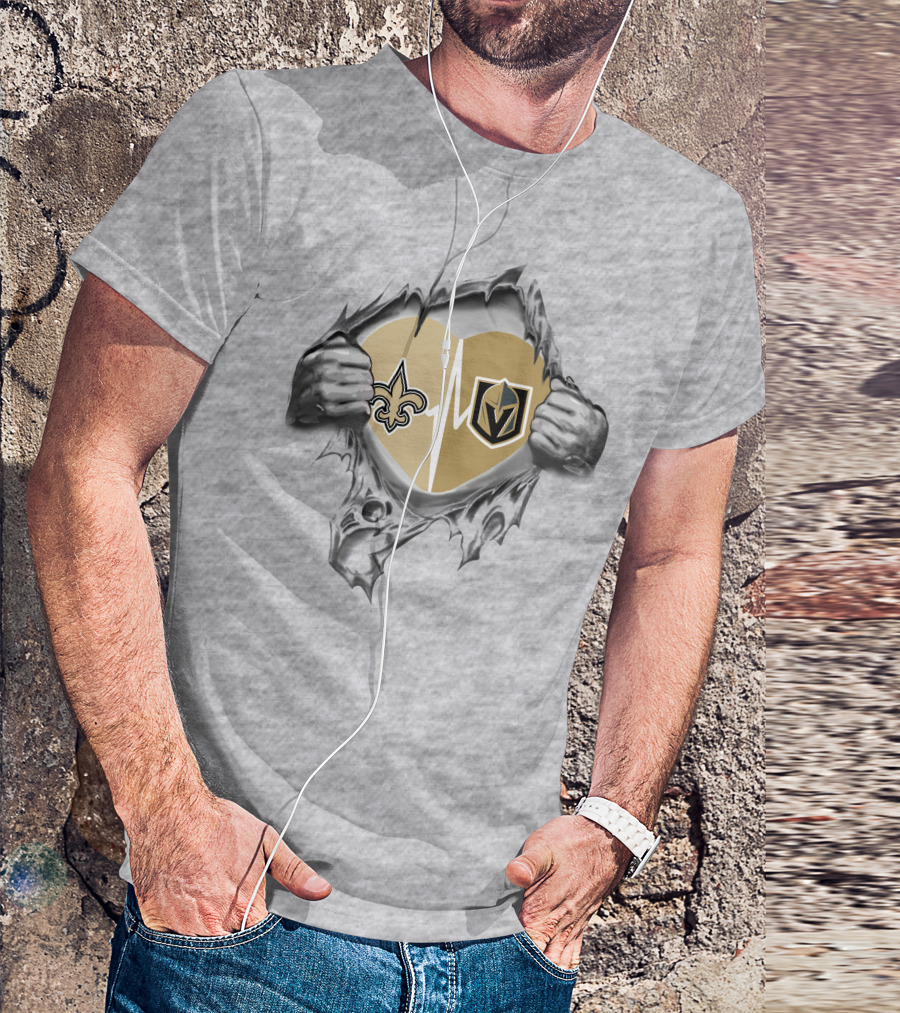 Golden Knights And Saints Heartbeat Fleur-de-Lis And Shield Emblem T-Shirt