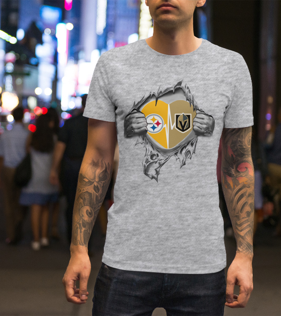 Golden Knights Steelers Heartbeat Logo Tear T-Shirt
