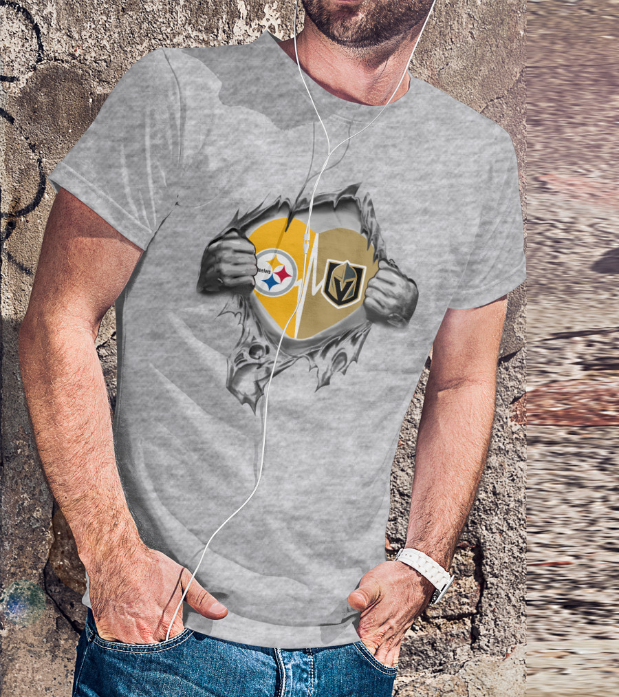 Golden Knights Steelers Heartbeat Logo Tear T-Shirt