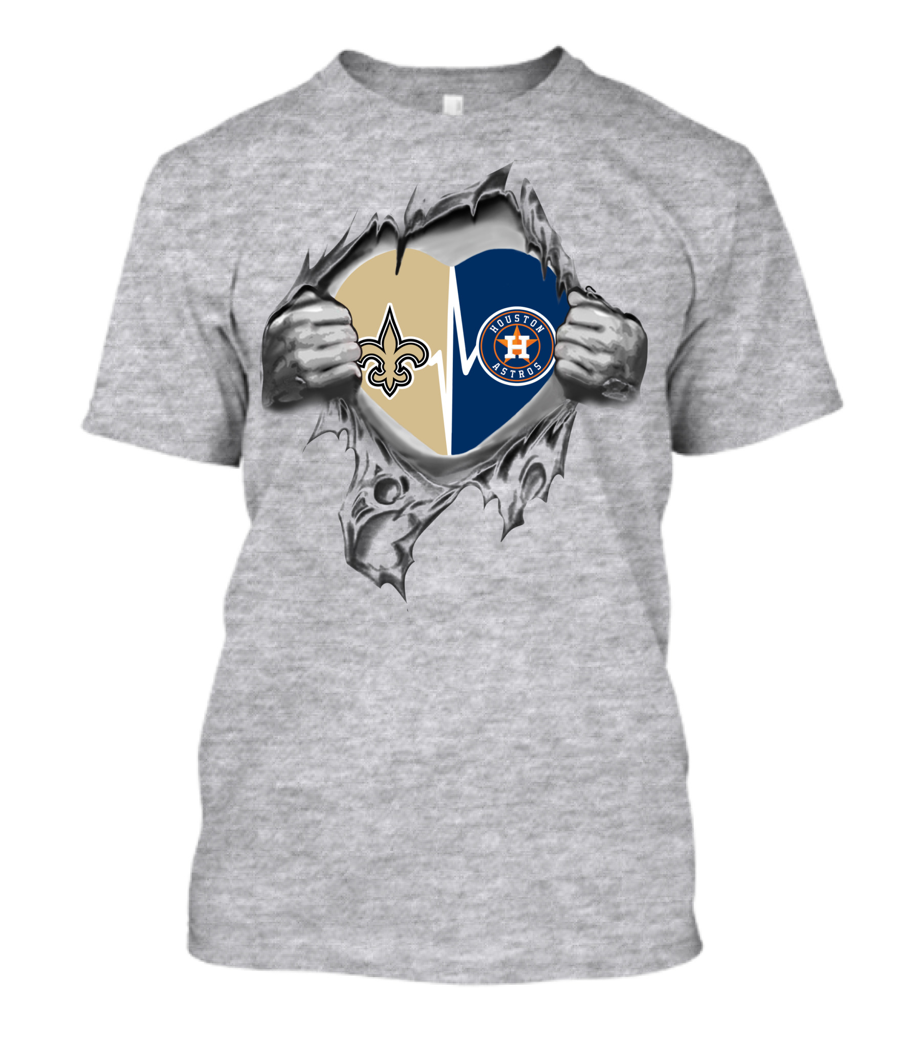 Houston Astros New Orleans Saints Heartbeat Fan Passion T-Shirt