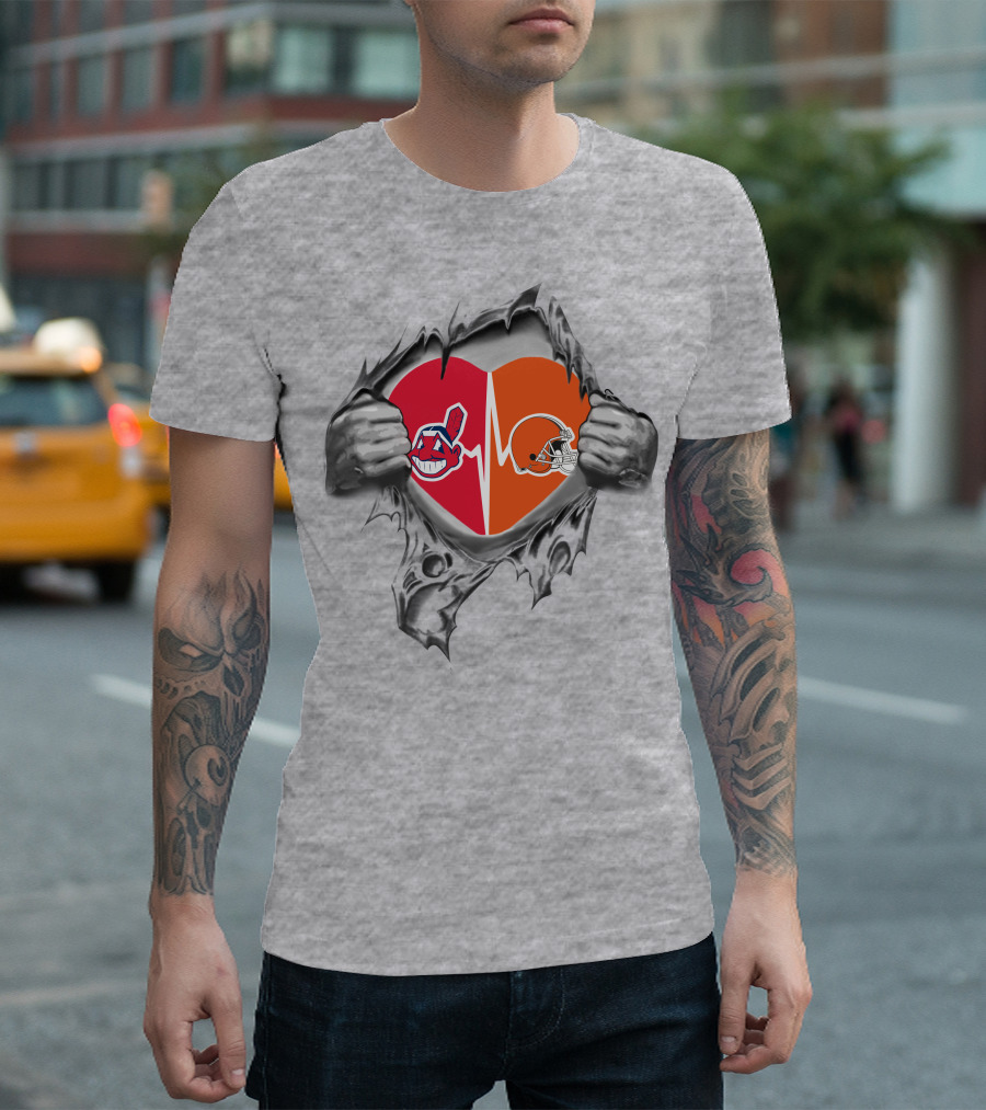 Indian Browns It's in My Heart Dual Logo Heartbeat T-Shirt