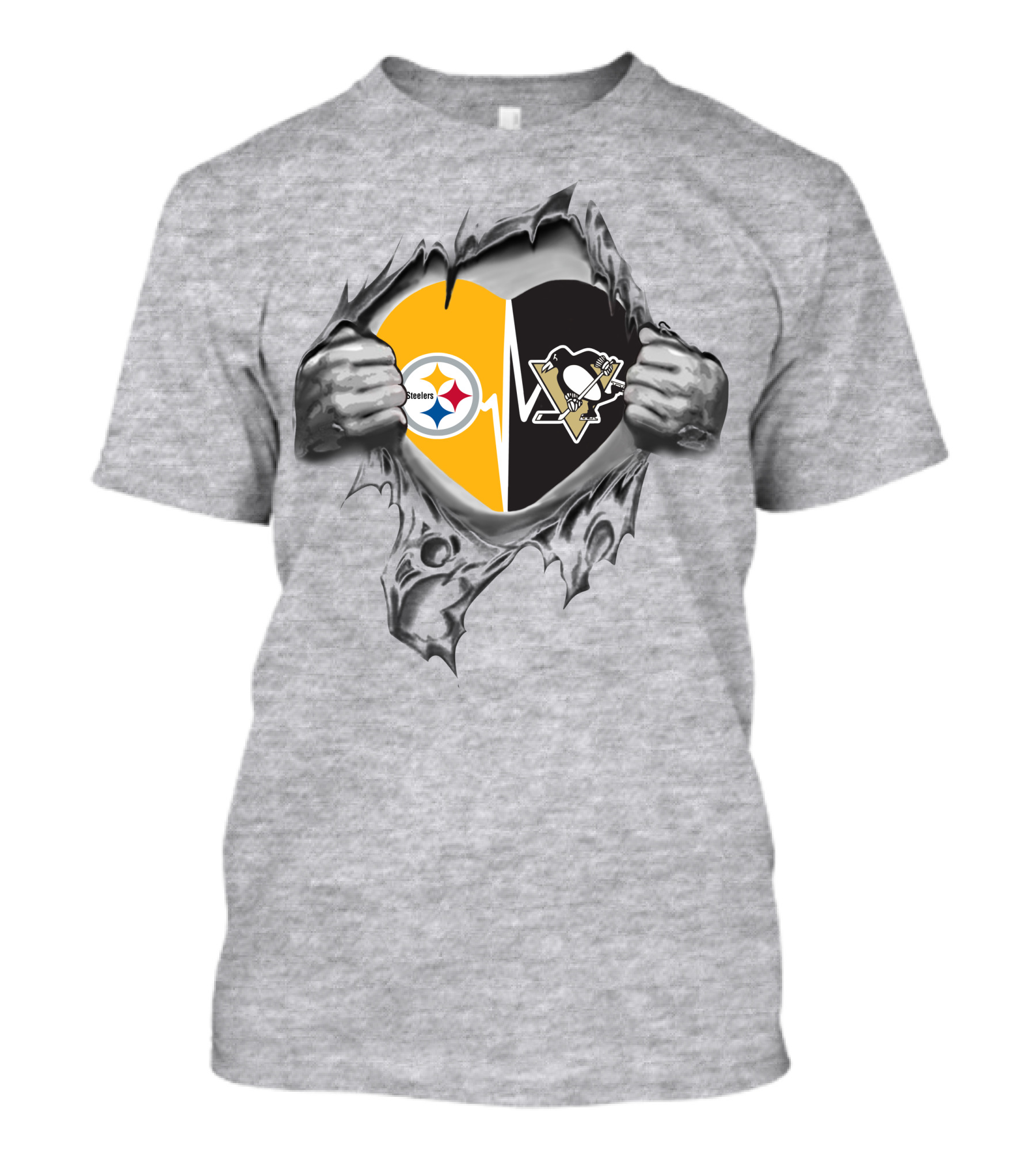 Steelers Penguins Heart With Steelers Star And Penguins Hockey T-Shirt
