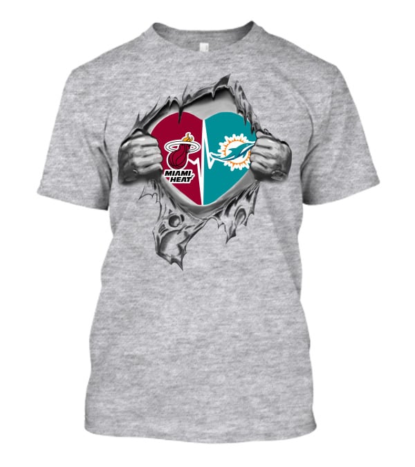 Miami Heat Dolphins Heart Logo Fusion T-Shirt