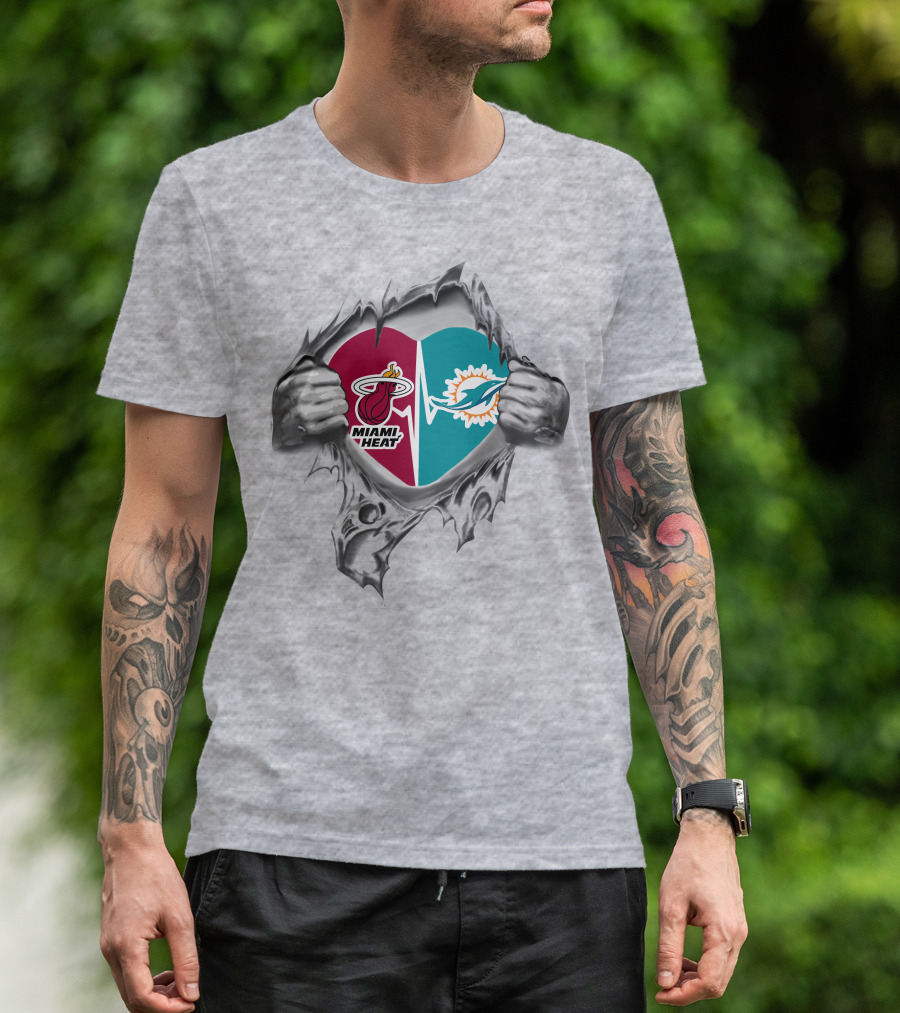 Miami Heat Dolphins Heart Logo Fusion T-Shirt