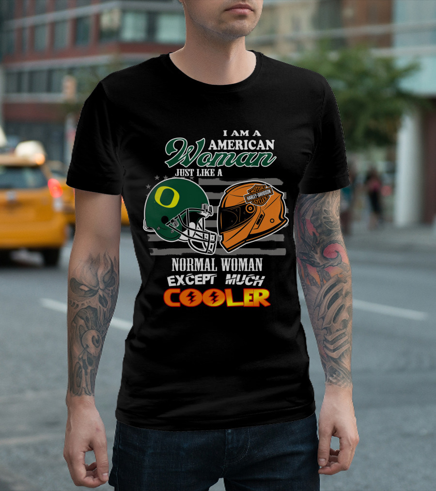 I Am An American Woman Just Like A Normal Woman Except Much Cooler Ducks Harley Davidson Motor Cycles T-Shirt