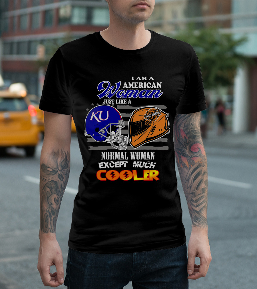 I Am A Cool American Woman Ku Helmet Harley Davidson Motorcycles T-Shirt