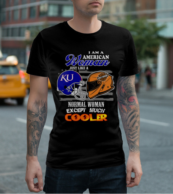 I Am A Cool American Woman Ku Helmet Harley Davidson Motorcycles T-Shirt