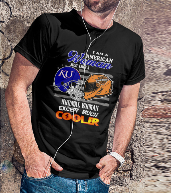 I Am A Cool American Woman Ku Helmet Harley Davidson Motorcycles T-Shirt