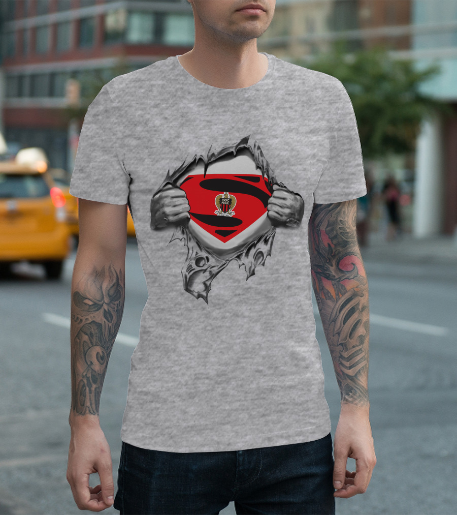 OGC Nice Superman Shield Cloaked In Ripped Fabric T-Shirt