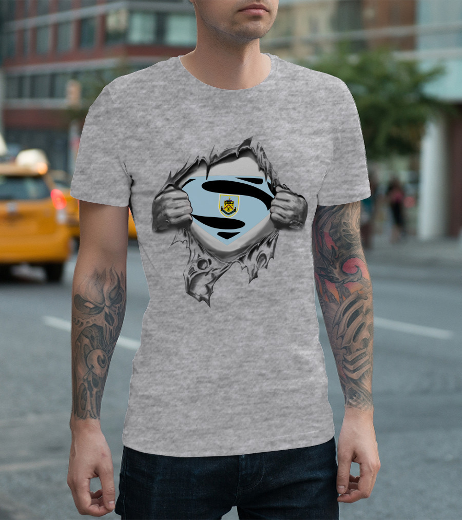 PL Burnley Football Crest Superman Shield Torn Reveal T-Shirt