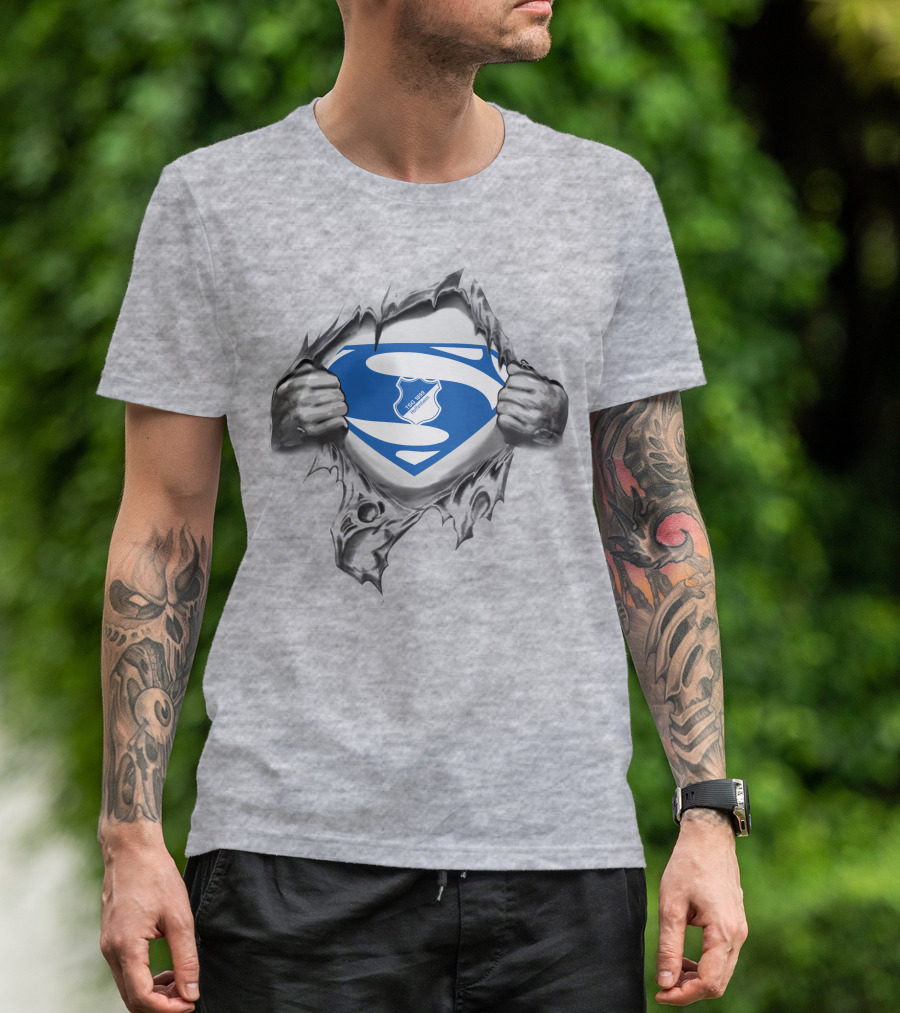 DFL TSG Hoffenheim Superman Logo Emblem Peeking Through Torn Fabric T-Shirt