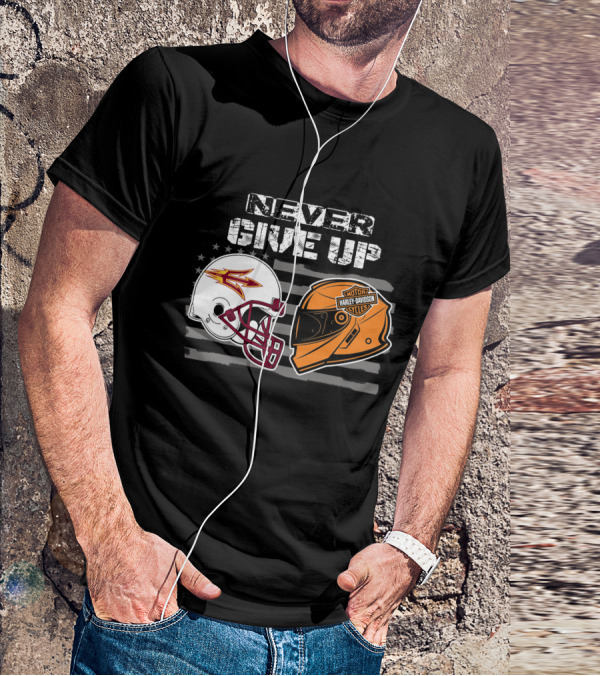 Never Give Up Asu Sun Devils Harley Davidson Helmet T-Shirt