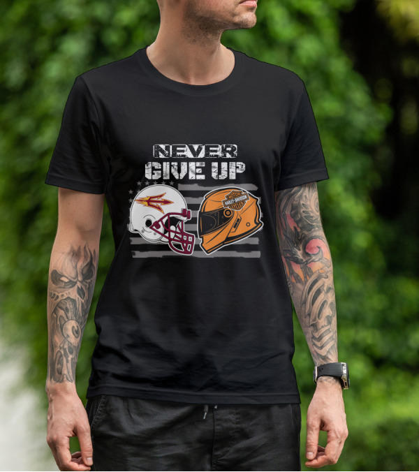 Never Give Up Asu Sun Devils Harley Davidson Helmet T-Shirt