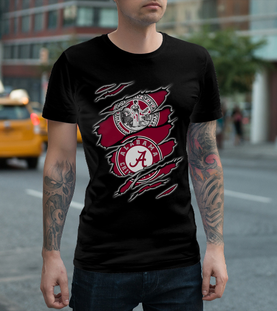 Alabama Crimson Tide Seal And Emblem With Tear Effect T-Shirt