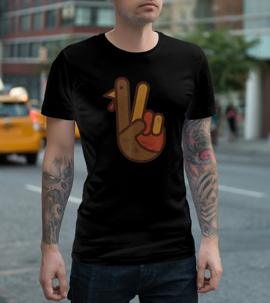 Vintage Peace Sign Turkey Hand Thanksgiving Humor T-Shirt