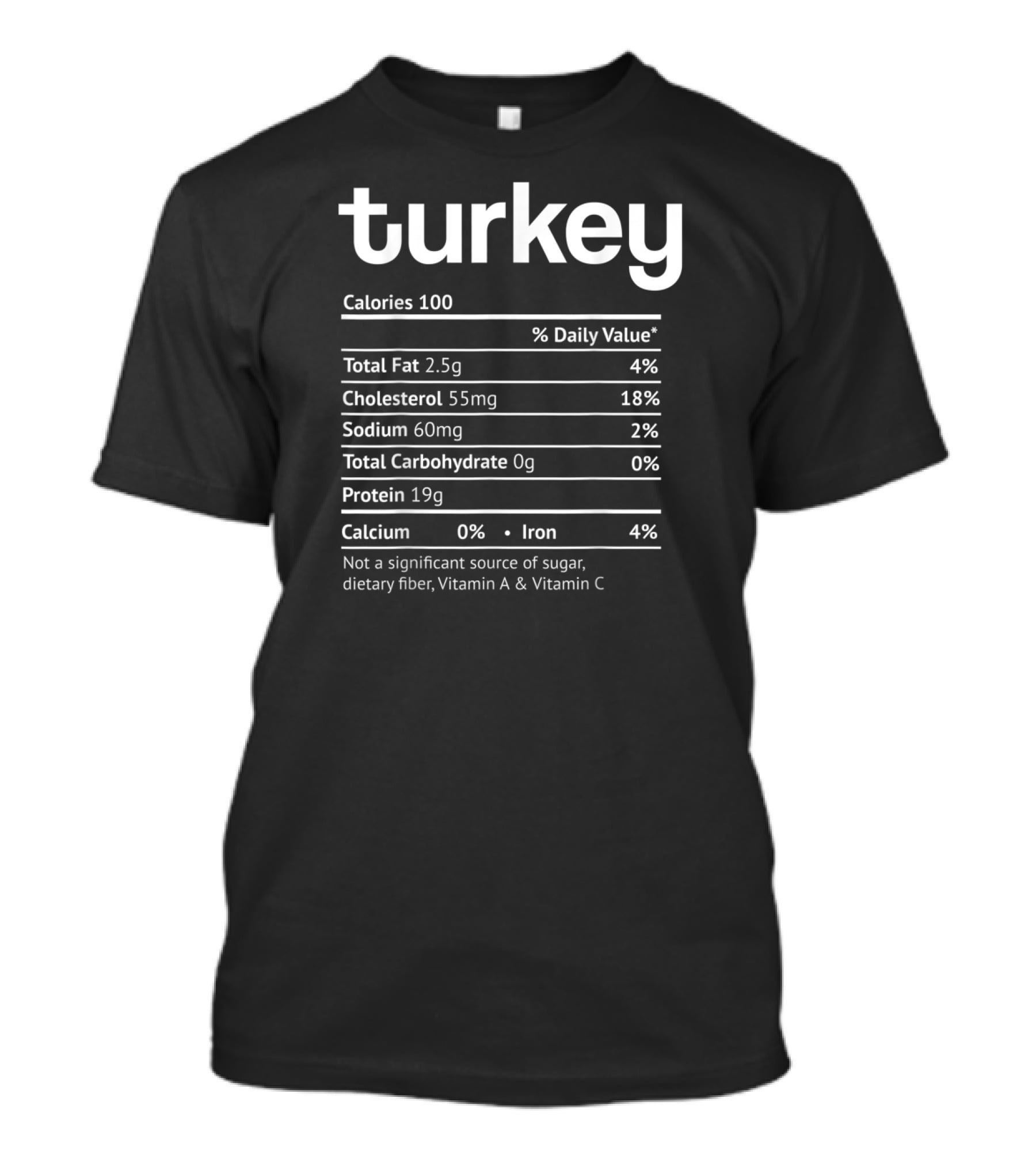 Turkey Nutrition Facts Funny Food Calories Total Fat Cholesterol Sodium Protein Iron T-Shirt