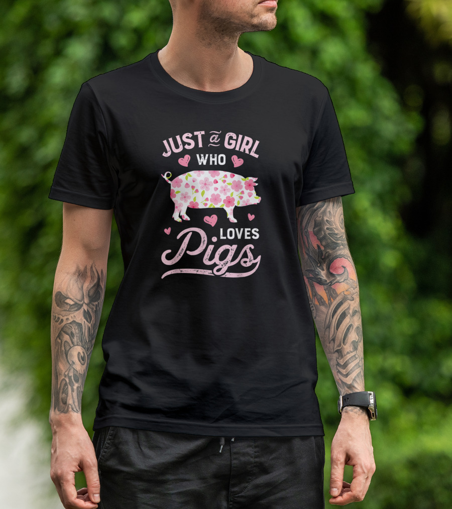 Just A Girl Who Loves Pigs Floral Heart T-Shirt