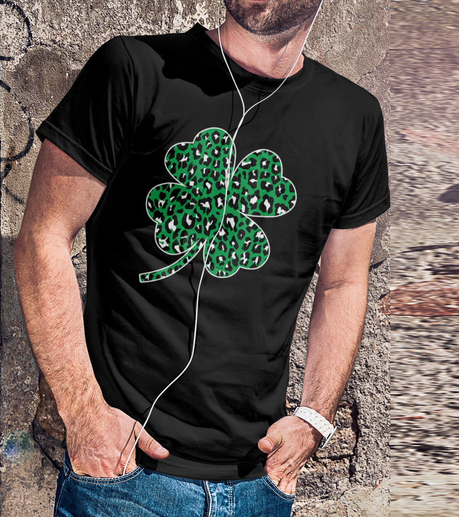 Green Leopard Clover Lucky Leaf St Patricks Day T-Shirt