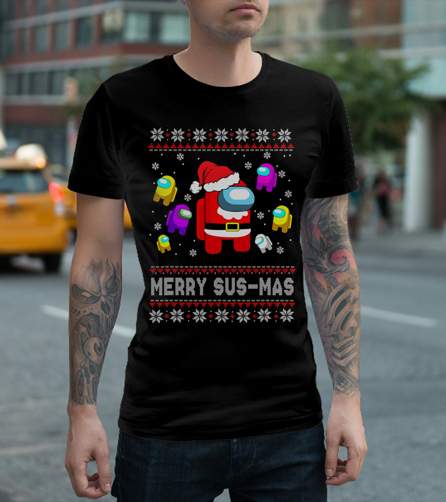Merry Sus-Mas Funny Christmas Costume Among Us Game Crewmates T-Shirt