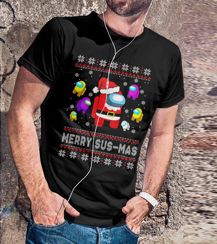 Merry Sus-Mas Funny Christmas Costume Among Us Game Crewmates T-Shirt