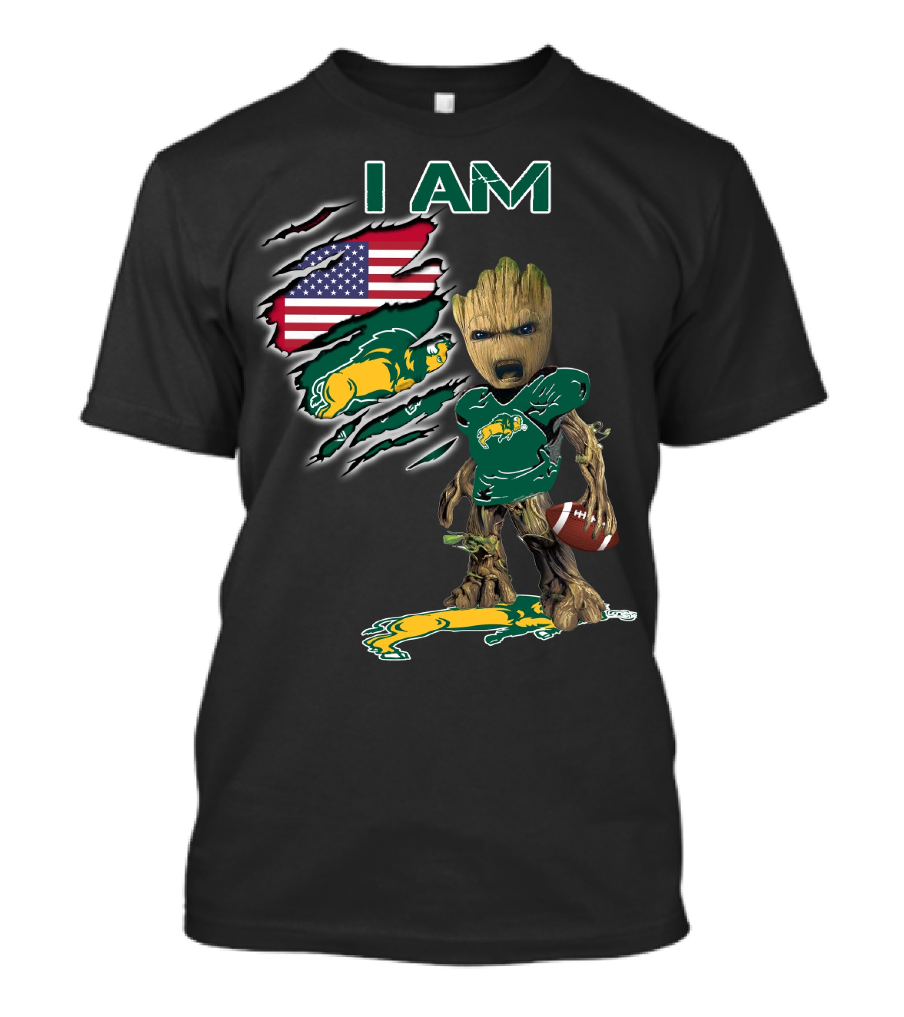 I Am Bison Baby Groot American Flag Football T-Shirt