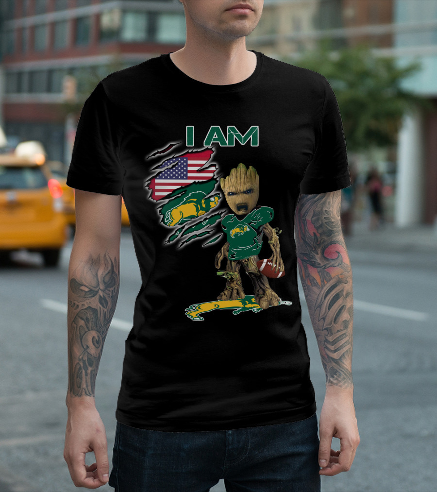 I Am Bison Baby Groot American Flag Football T-Shirt