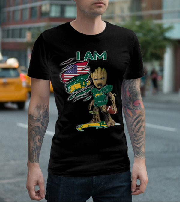 I Am Bison Baby Groot American Flag Football T-Shirt