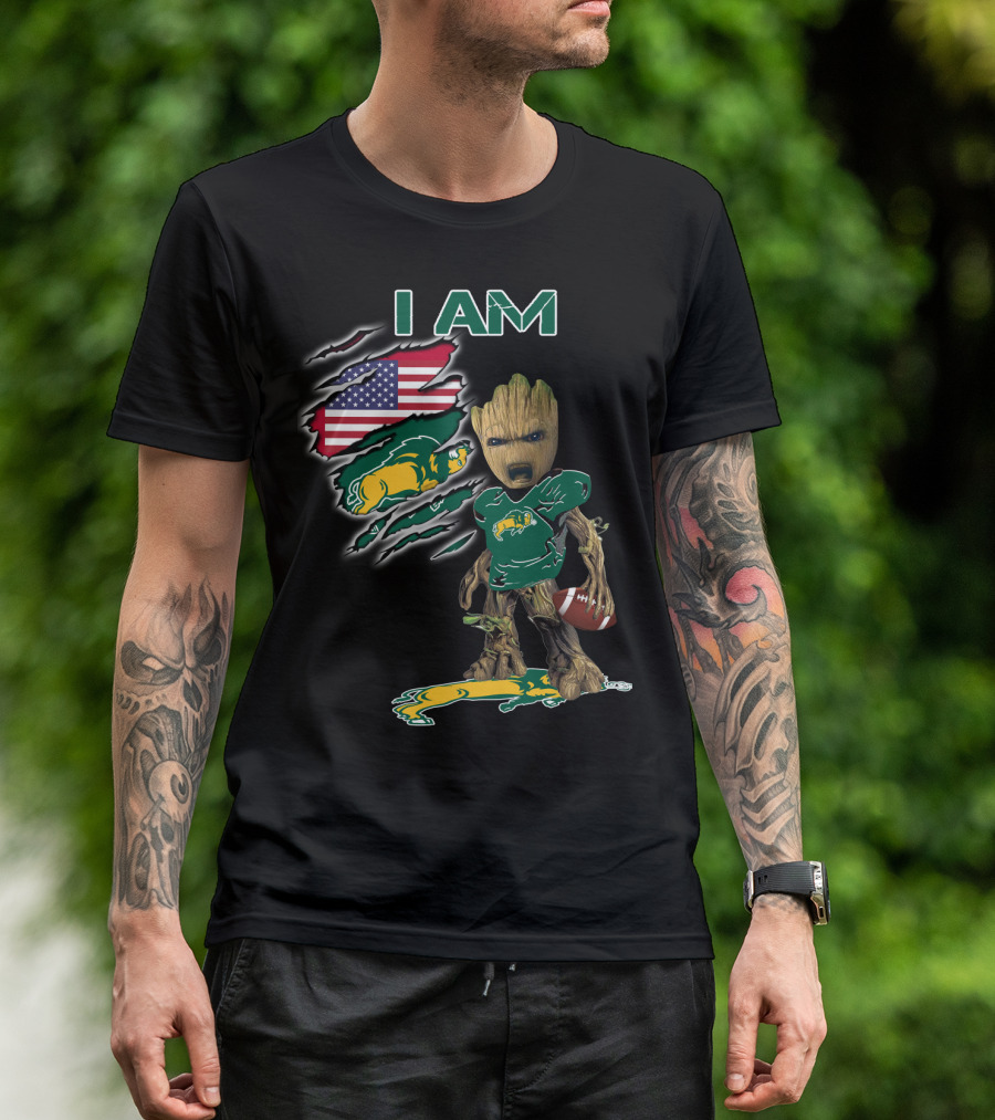 I Am Bison Baby Groot American Flag Football T-Shirt